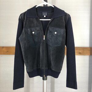 Versace JEANS COUTURE‎ VTG Wool Blend Knit Suede Leather Navy Jacket Sz S